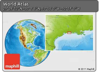Physical Location Map of the Area around 29° 44' 59" N, 93° 25' 30" W