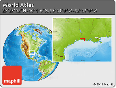 Physical Location Map of the Area around 29° 44' 59" N, 93° 25' 30" W