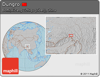 Gray Location Map of Dungro, hill shading