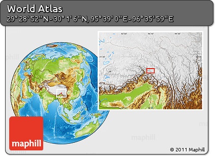 Physical Location Map of the Area around 29° 44' 59" N, 96° 7' 30" E
