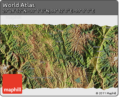 Satellite 3D Map of the Area around 29° 44' 59" N, 98° 40' 30" E