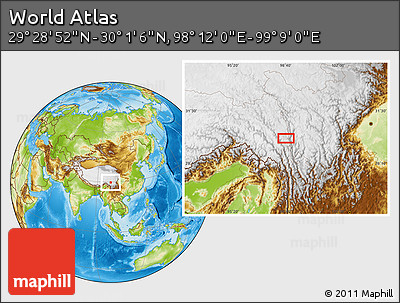 Physical Location Map of the Area around 29° 44' 59" N, 98° 40' 30" E