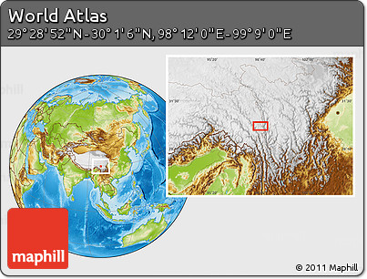 Physical Location Map of the Area around 29° 44' 59" N, 98° 40' 30" E