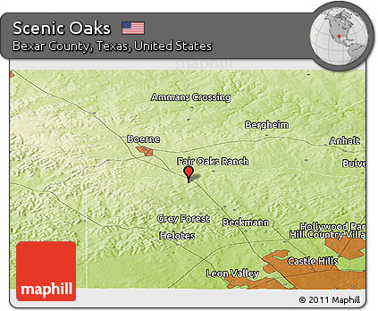 Physical Panoramic Map of Scenic Oaks