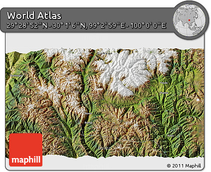 Satellite 3D Map of the Area around 29° 44' 59" N, 99° 31' 30" E