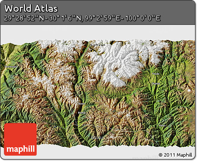 Satellite 3D Map of the Area around 29° 44' 59" N, 99° 31' 30" E