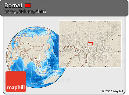 Shaded Relief Location Map of Bomai