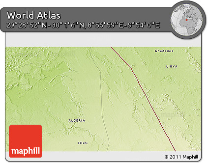 Physical 3D Map of the Area around 29° 44' 59" N, 9° 25' 30" E