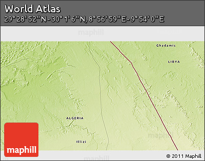 Physical 3D Map of the Area around 29° 44' 59" N, 9° 25' 30" E