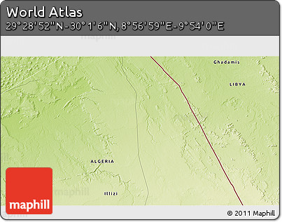 Physical 3D Map of the Area around 29° 44' 59" N, 9° 25' 30" E