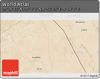 Satellite 3D Map of the Area around 29° 44' 59" N, 9° 25' 30" E