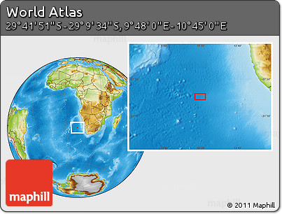 Physical Location Map of the Area around 29° 25' 43" S, 10° 16' 30" E