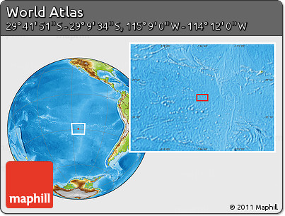 Physical Location Map of the Area around 29° 25' 43" S, 114° 40' 30" W