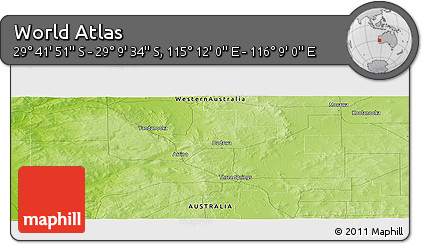 Physical Panoramic Map of the Area around 29° 25' 43" S, 115° 40' 30" E