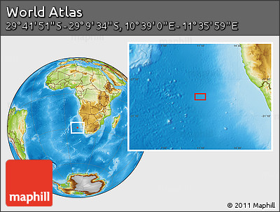 Physical Location Map of the Area around 29° 25' 43" S, 11° 7' 30" E
