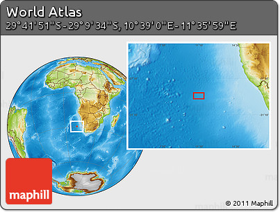 Physical Location Map of the Area around 29° 25' 43" S, 11° 7' 30" E