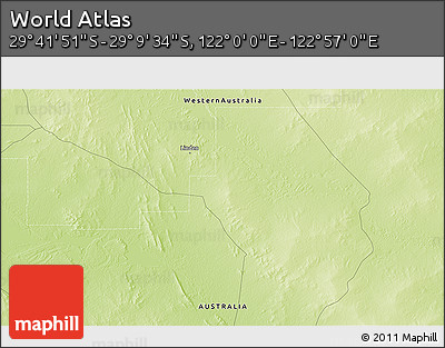 Physical 3D Map of the Area around 29° 25' 43" S, 122° 28' 29" E