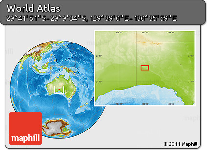 Physical Location Map of the Area around 29° 25' 43" S, 130° 7' 30" E