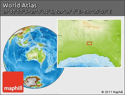 Physical Location Map of the Area around 29° 25' 43" S, 130° 7' 30" E
