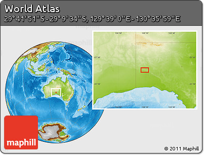 Physical Location Map of the Area around 29° 25' 43" S, 130° 7' 30" E