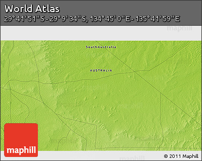 Physical 3D Map of the Area around 29° 25' 43" S, 135° 13' 29" E