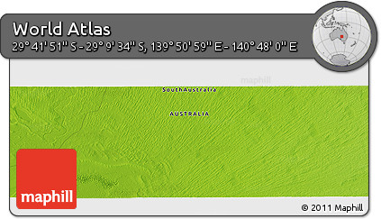 Physical Panoramic Map of the Area around 29° 25' 43" S, 140° 19' 29" E