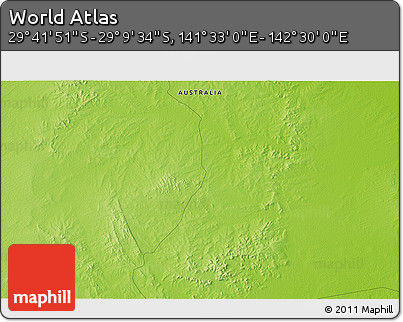 Physical 3D Map of the Area around 29° 25' 43" S, 142° 1' 30" E