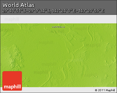 Physical 3D Map of the Area around 29° 25' 43" S, 142° 52' 30" E