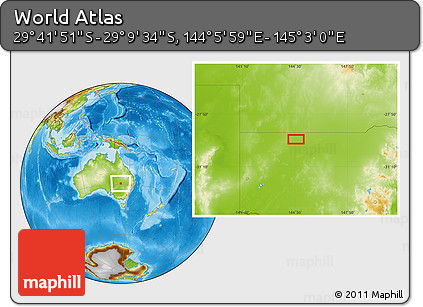 Physical Location Map of the Area around 29° 25' 43" S, 144° 34' 29" E