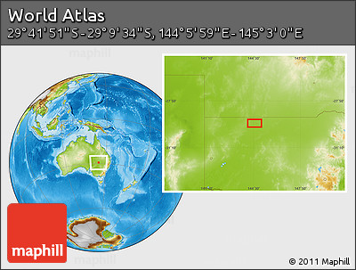 Physical Location Map of the Area around 29° 25' 43" S, 144° 34' 29" E