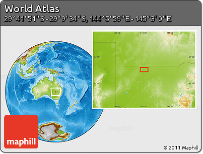 Physical Location Map of the Area around 29° 25' 43" S, 144° 34' 29" E