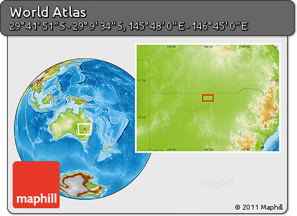 Physical Location Map of the Area around 29° 25' 43" S, 146° 16' 30" E