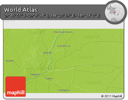 Physical 3D Map of the Area around 29° 25' 43" S, 148° 49' 29" E