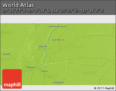 Physical 3D Map of the Area around 29° 25' 43" S, 148° 49' 29" E