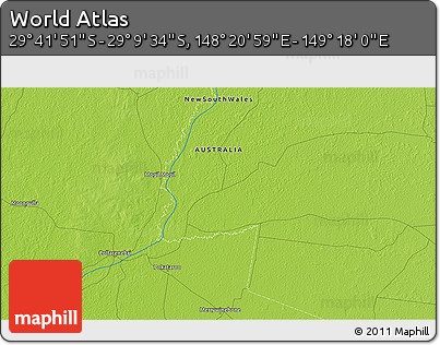 Physical 3D Map of the Area around 29° 25' 43" S, 148° 49' 29" E