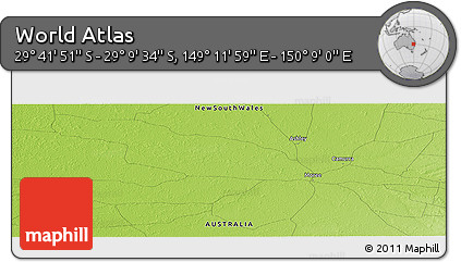 Physical Panoramic Map of the Area around 29° 25' 43" S, 149° 40' 30" E