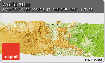 Physical Panoramic Map of the Area around 29° 25' 43" S, 152° 13' 29" E