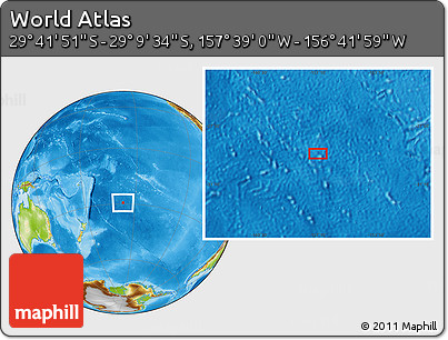Physical Location Map of the Area around 29° 25' 43" S, 157° 10' 30" W