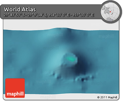 Satellite 3D Map of the Area around 29° 25' 43" S, 159° 1' 30" E