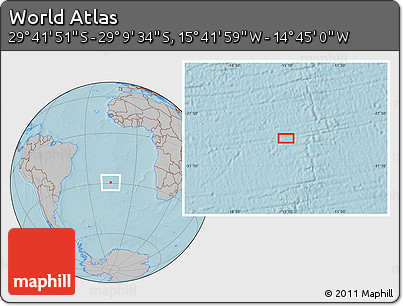 Gray Location Map of the Area around 29° 25' 43" S, 15° 13' 29" W, hill shading