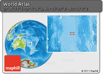 Physical Location Map of the Area around 29° 25' 43" S, 162° 25' 30" E