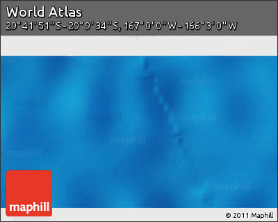 Physical 3D Map of the Area around 29° 25' 43" S, 166° 31' 30" W