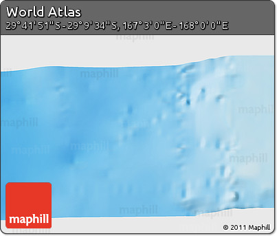 Physical 3D Map of the Area around 29° 25' 43" S, 167° 31' 30" E