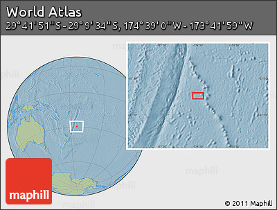 Savanna Style Location Map of the Area around 29° 25' 43" S, 174° 10' 30" W, hill shading