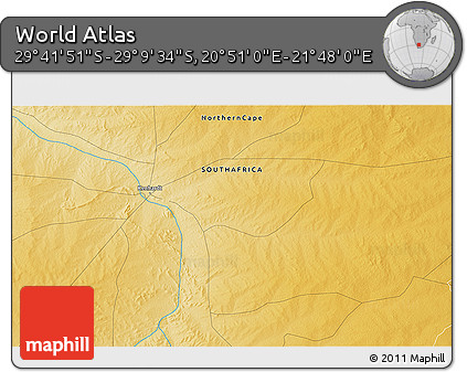 Physical 3D Map of the Area around 29° 25' 43" S, 21° 19' 30" E