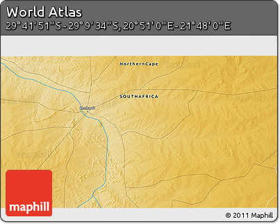 Physical 3D Map of the Area around 29° 25' 43" S, 21° 19' 30" E