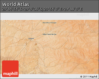 Satellite 3D Map of the Area around 29° 25' 43" S, 21° 19' 30" E
