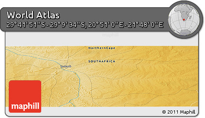 Physical Panoramic Map of the Area around 29° 25' 43" S, 21° 19' 30" E