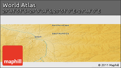 Physical Panoramic Map of the Area around 29° 25' 43" S, 21° 19' 30" E