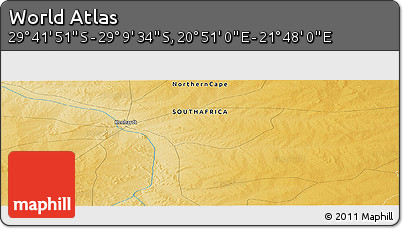 Physical Panoramic Map of the Area around 29° 25' 43" S, 21° 19' 30" E